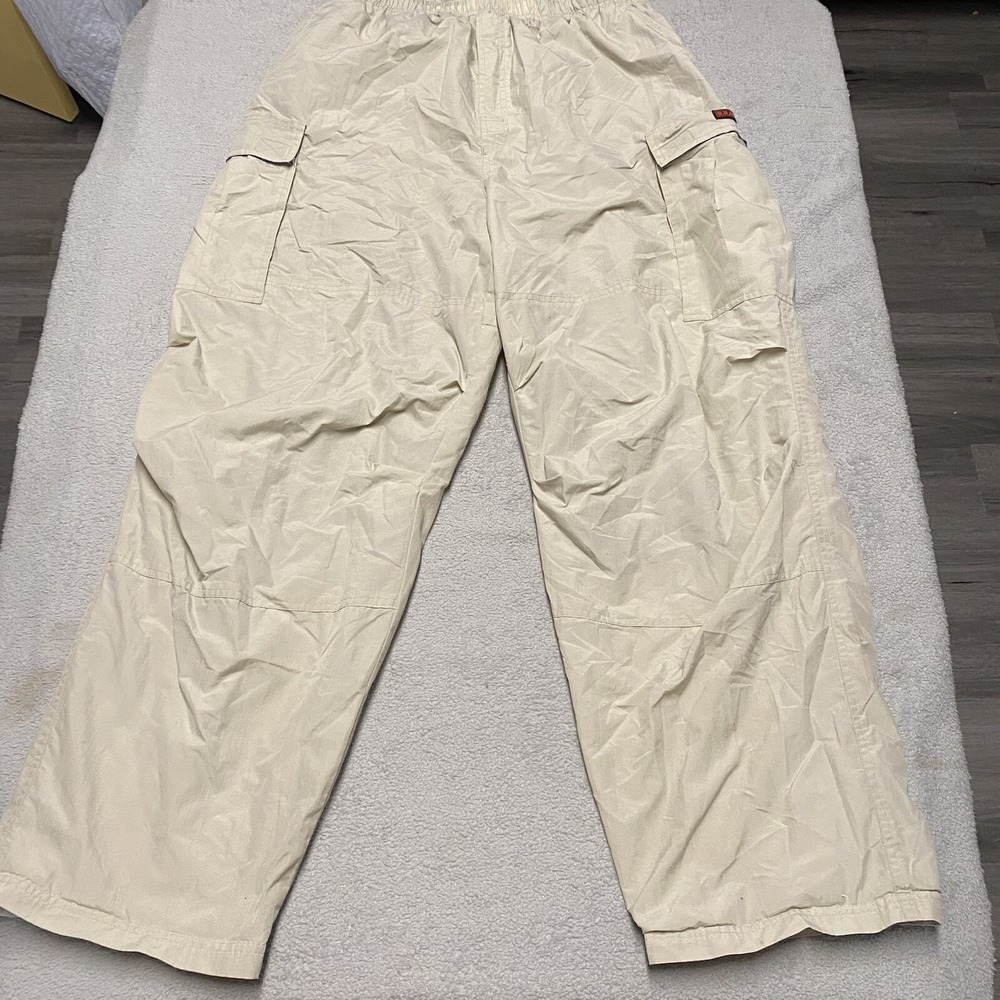 Vintage B.U.M. Equipment Cargo Pants Mens Large Beige Nylon Baggy Skate Y2K Read
